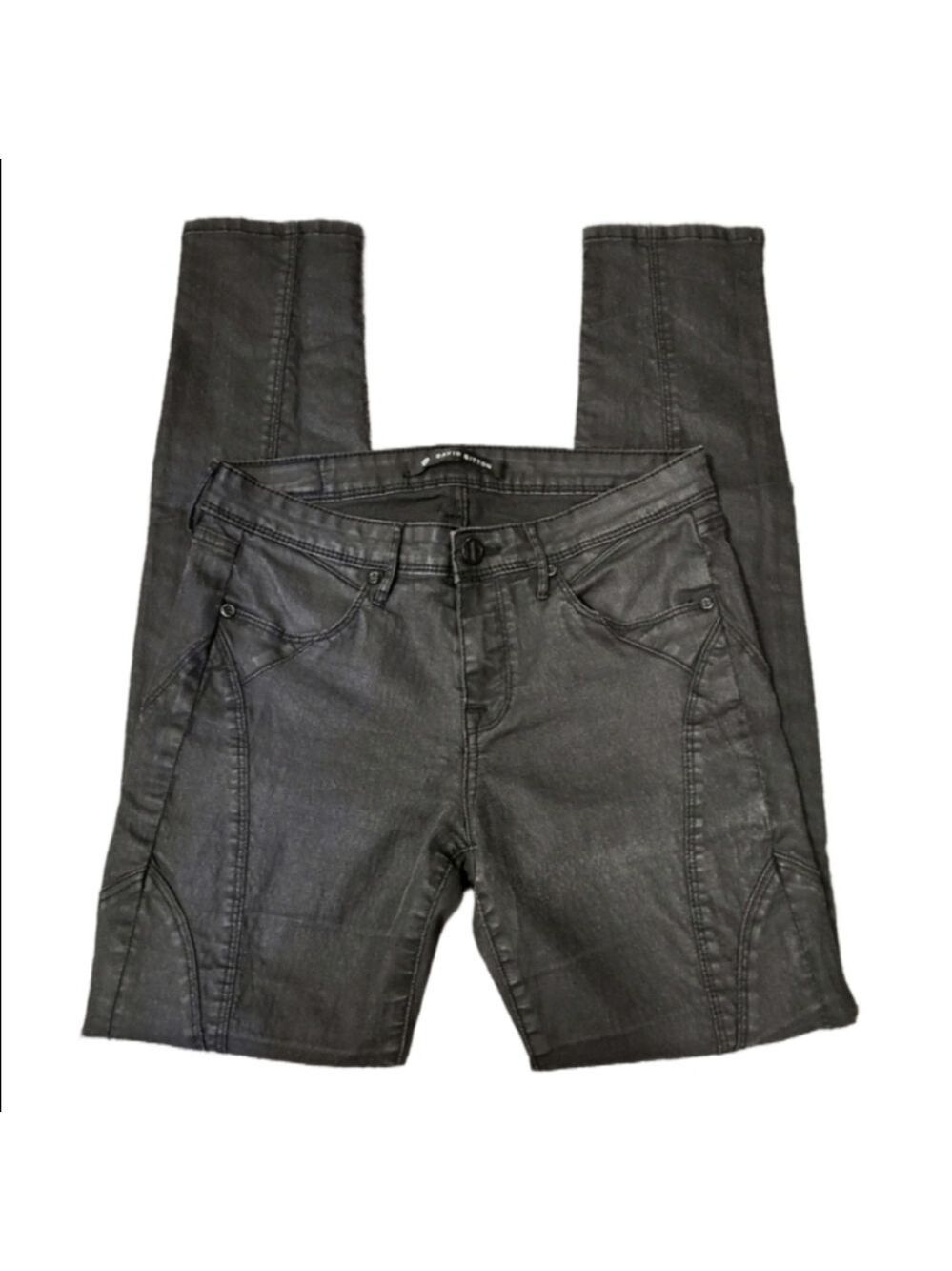 David Bitton Jeans Low Rise Straight Leg Black Moto Style Stretch Denim Size 28